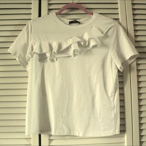 White tee with ruffles